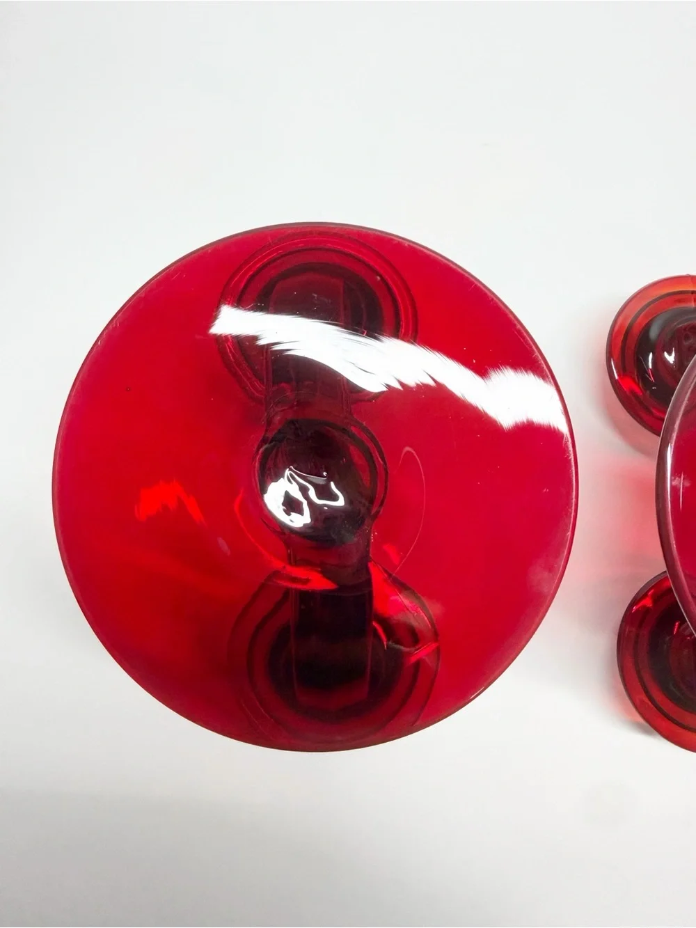 Rare 30s Vintage Fostoria Ruby Red Duo Art Deco Taper Candle Sticks Pair